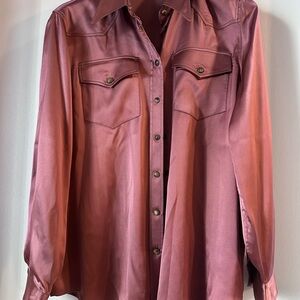 Brunello Cucinelli 100% Silk Satin Blouse in Dusty Rose